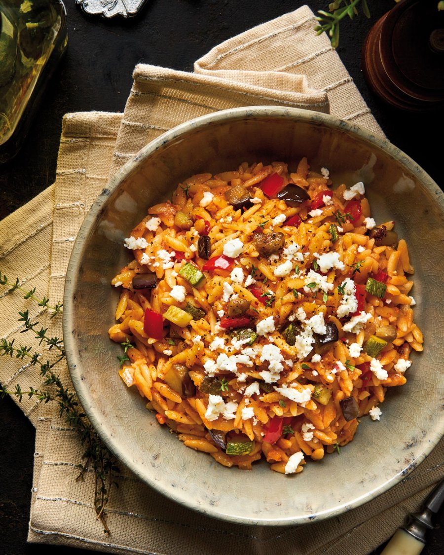 Orzo with vegetables & feta